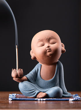 中式紫砂小和尚摆件禅意r家居客厅桌面装饰品茶道香薰炉线香插香