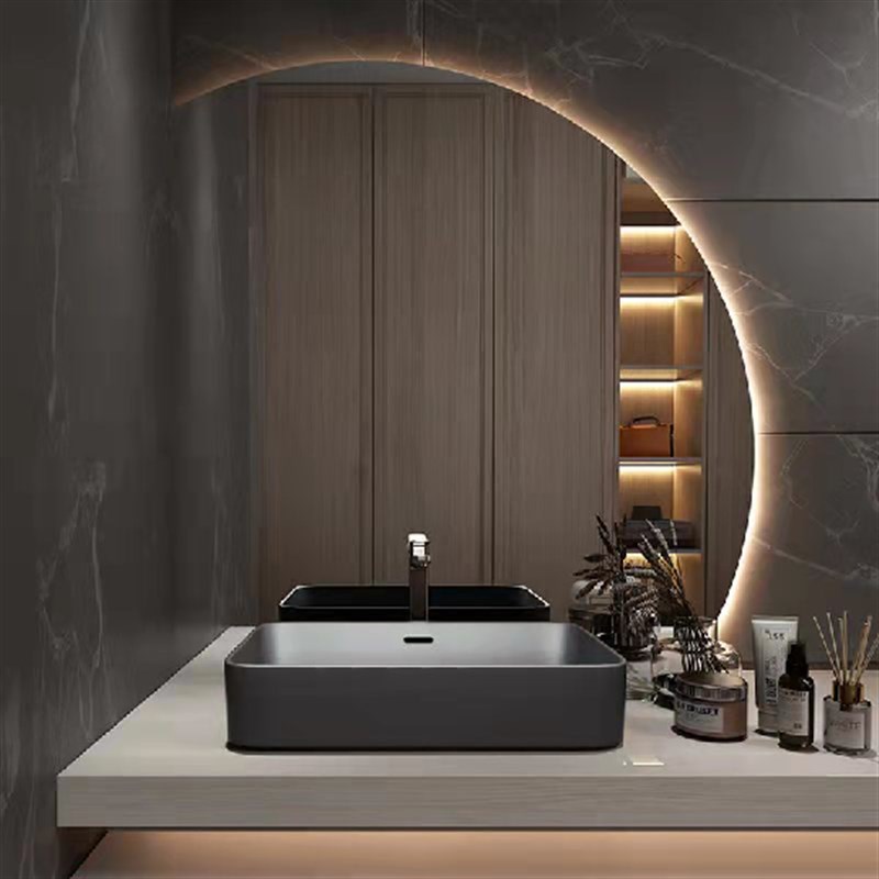 轻奢智能镜半圆创意带灯卫生间墙上异形浴室S镜梳妆台化妆镜子