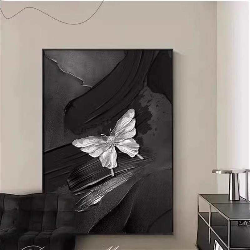 现代简约抽象客厅装饰画黑白蝴蝶沙发背景墙落地挂画玄关过道壁画图片