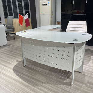 办公桌老板桌总裁桌椅组合钢化玻璃大班台简约现代台式 电脑桌家用