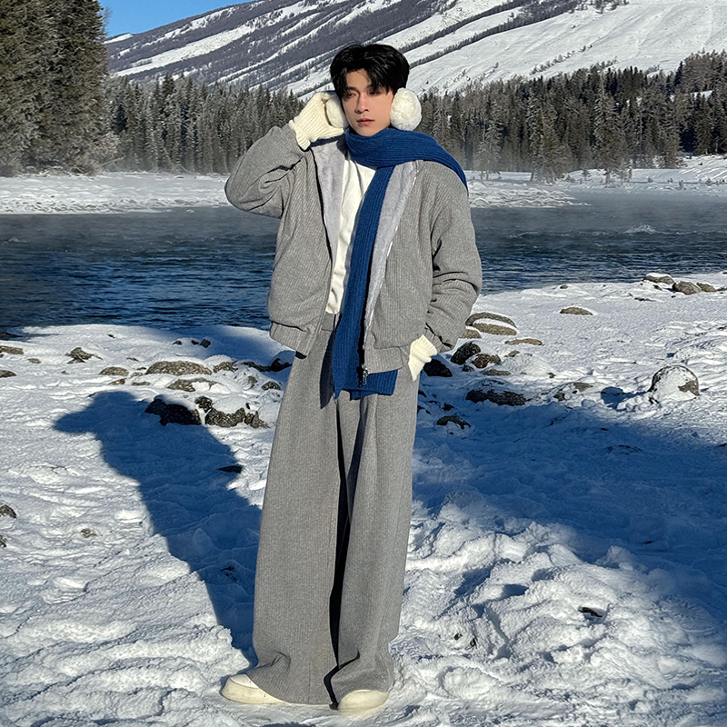 Hualun冬季套装男加绒加厚休闲运动连帽卫衣男装一套搭配帅气搭配