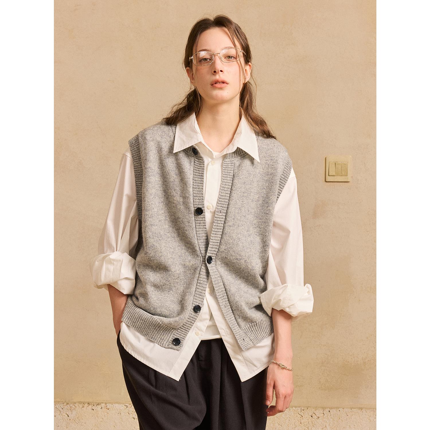 25AW 美利奴羊毛混纺 色织纱线针织 叠穿开衫马甲背心