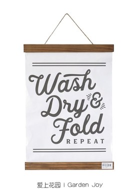 爱上花园 家居露台装饰挂件 白色英文纸质挂画Wash Dry&Fold