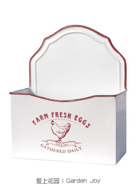 爱上花园 园艺杂货 铁艺铁皮长方口白色母鸡壁挂FARM FRESH EGGS
