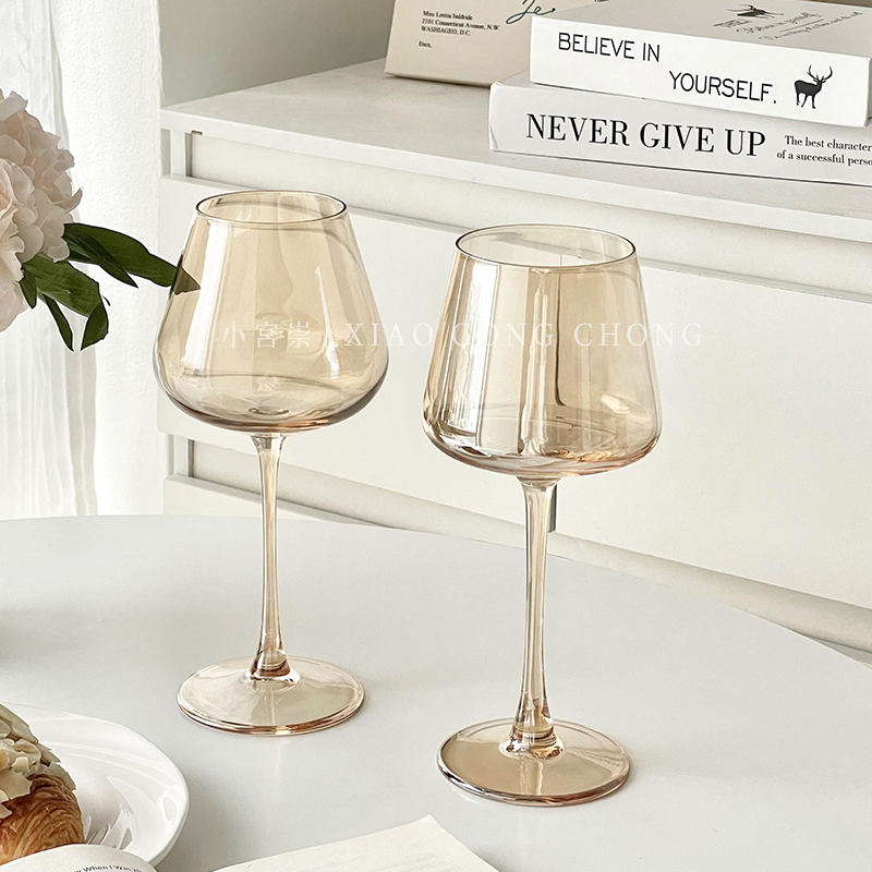 欧式琥珀勃艮第酒杯高脚杯葡萄酒杯ins风高级感家用红酒杯玻璃杯