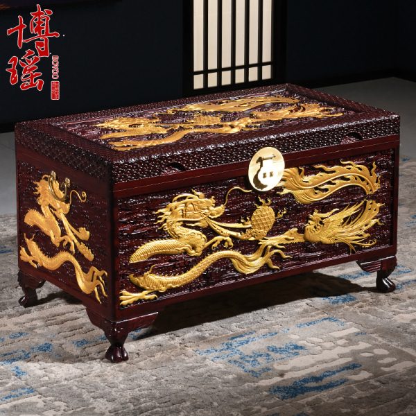 樟木箱实木箱子龙凤嫁妆结婚箱婚嫁箱收纳储物箱陪嫁箱子雕花仿古