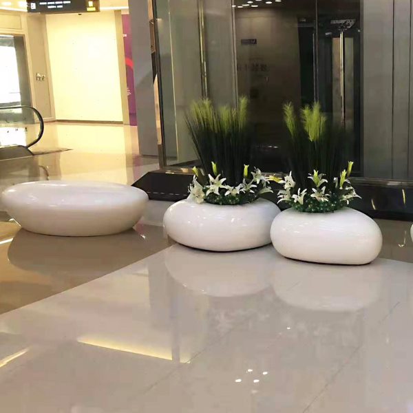 大号玻璃钢商场机场大厅装饰花盆座椅组合时尚白色简约玻璃钢定制