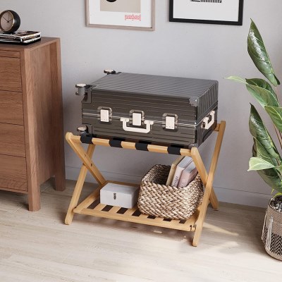 酒店行李架家用宾馆民宿高档卧室折叠收纳架楠竹客房行李箱置物架