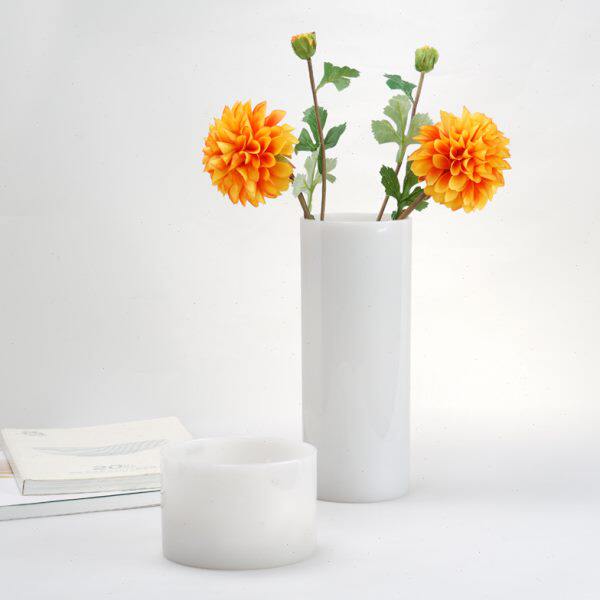 白色仿陶瓷花瓶水养高档亚克力PC塑料花盆客厅插花轻奢装饰品摆件