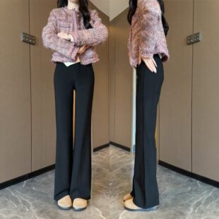 黑色阔腿休闲裤女春季2026新款小个子垂感不贴腿高腰直筒微喇叭裤