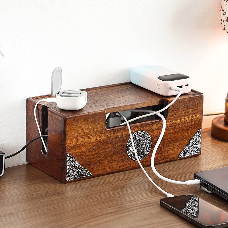 插线板收纳盒桌i面电线整理线盒插排插座电源线理线集线盒遮挡装