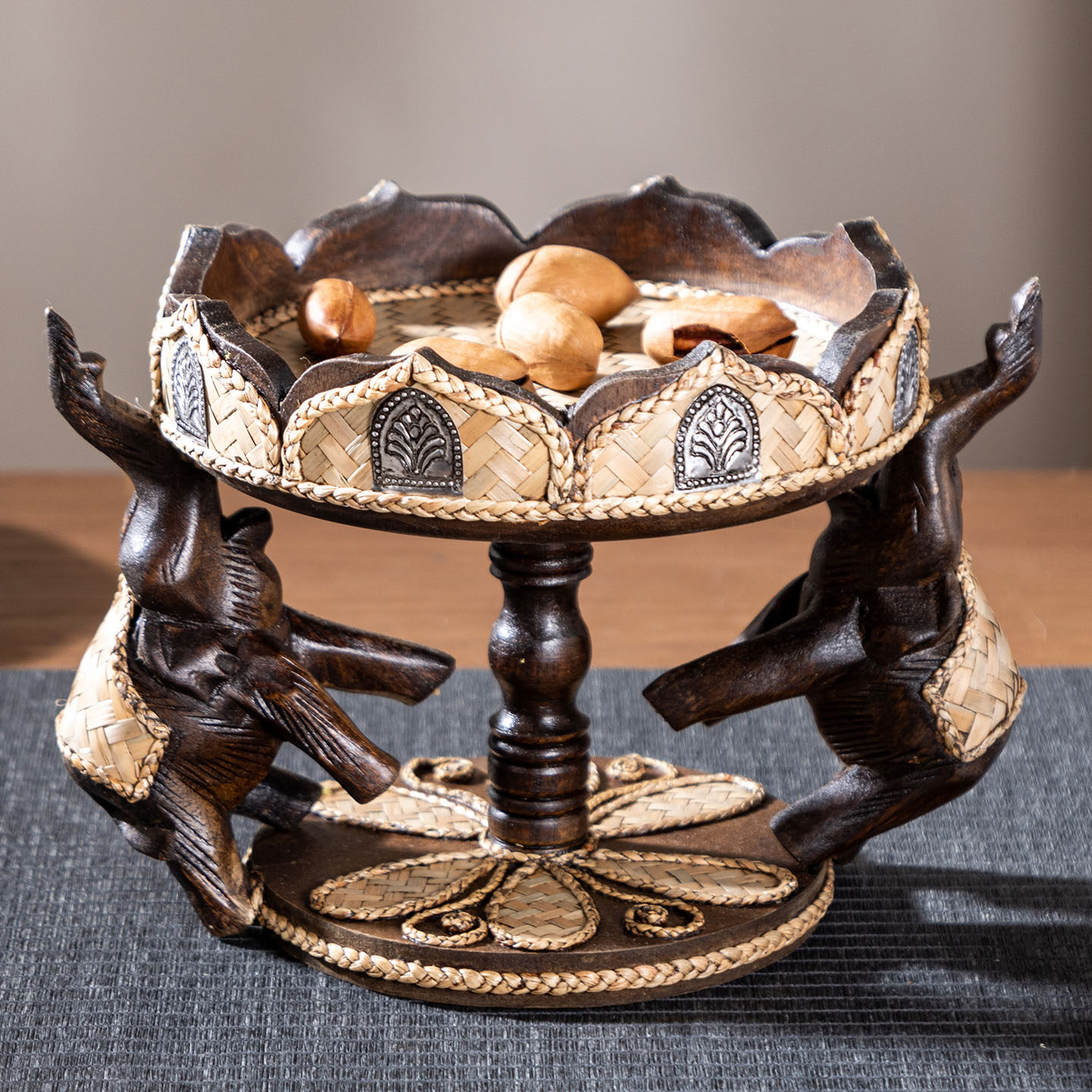 泰国复古木质果盘大象造型水果盘轻奢家居装饰摆件干果盘零食托盘