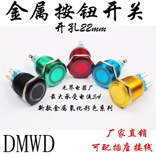 DMWD22mm金属按钮开关防水圆环形带灯自锁自复位启动改装氧化彩色