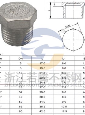 304不锈钢堵头 外丝牙六角塞头内外螺纹管封头闷头封盖管帽4分6分