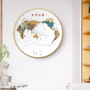 办公室书房玄关装饰画世界中国地图会客厅餐厅背景墙壁画圆形挂画