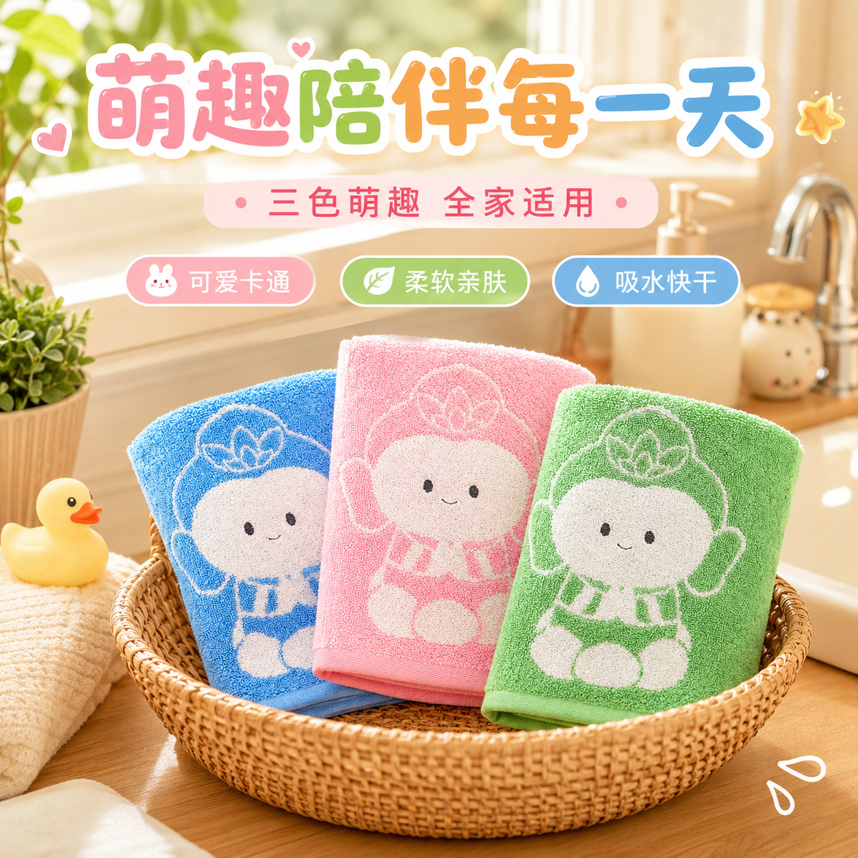金号毛巾萌小伴纯棉卡通