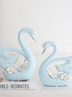 现代简约轻奢陶瓷天鹅摆件家居客厅酒柜新房装饰品电视柜结婚礼物