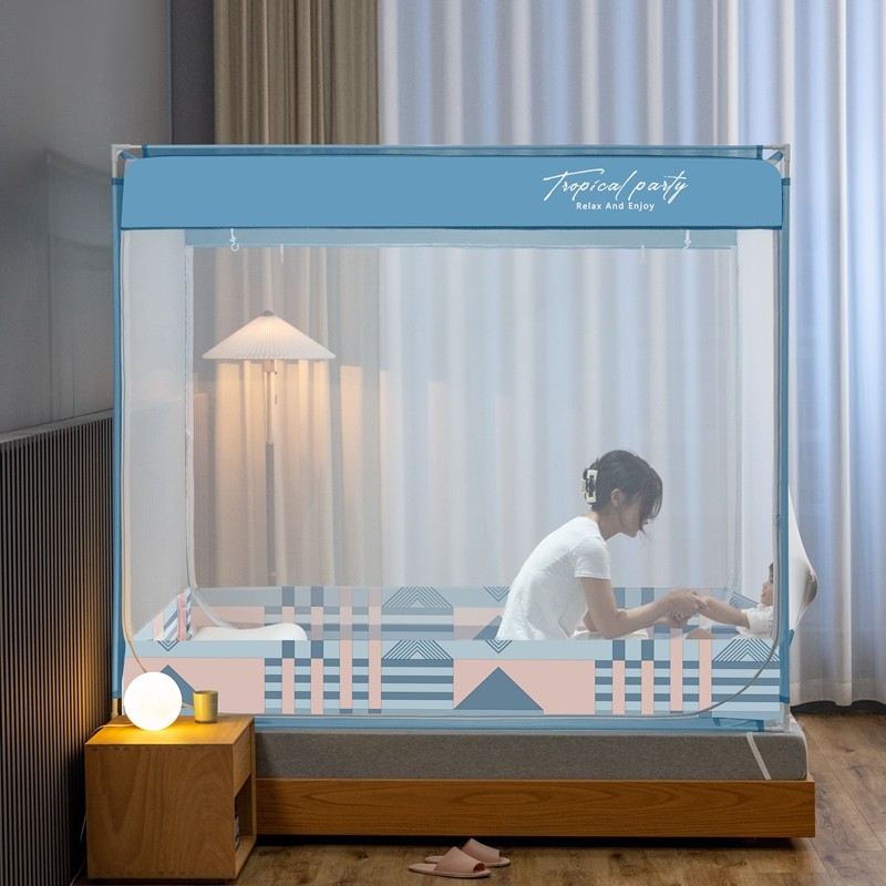 蚊帐家用网红新款家用宝宝防摔全底双门防蚊拉炼支架式坐床蚊帐