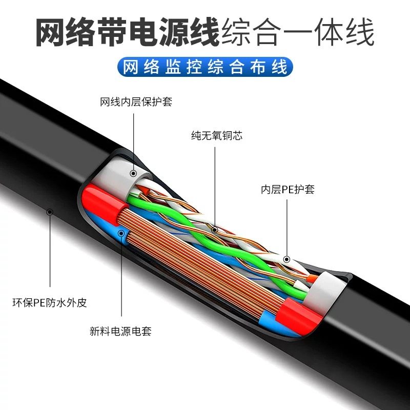 安普室外网线带电源线 4芯8芯网线电源综合一体线网络监控综合线