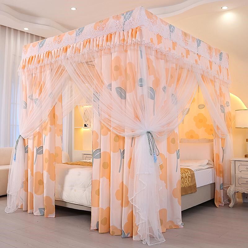 蚊帐三开门双层2.0x2.2用卧室遮光床帘床幔床帘纱帐落地式