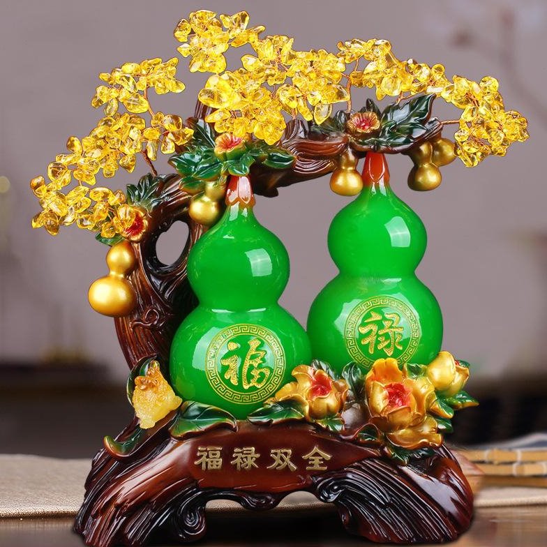 摆件客厅葫芦树装饰品工艺发财水晶家居招财黄酒柜摇钱莲皆礼品新