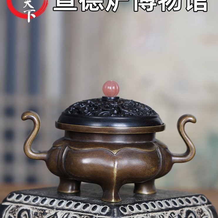 炉天下铜香炉 朝冠耳海棠熏炉宣德炉仿古明清文玩家用文房工艺品