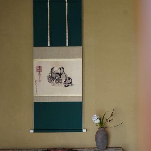 是名一鹿 ｜ 二祖调心图禅意国画日式茶挂装饰画卷轴侘寂风挂画