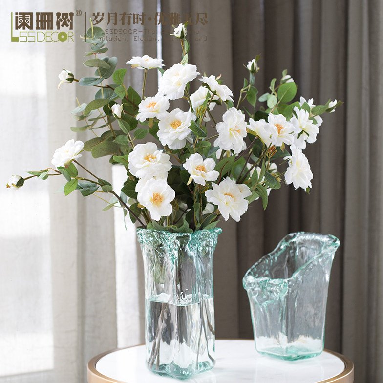 冰璃现代简欧玻璃透明花瓶客厅创意个性花瓶摆件奢华欧式花瓶