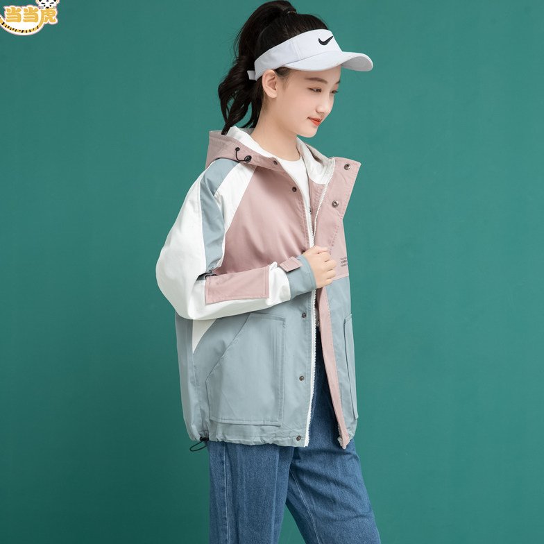 中大童女童春秋装2021新款12休闲13大码宽松工装外套15岁女孩洋气
