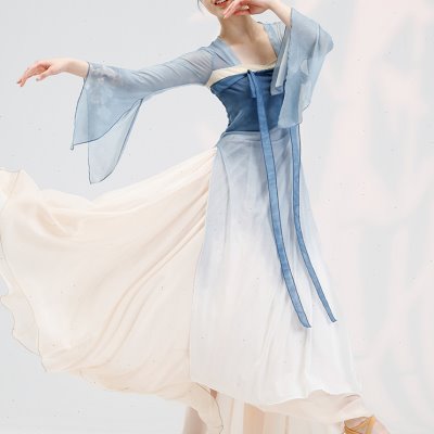 旋宫古典舞蹈服中国民族舞演出服女汉服齐胸飘带长款塑身身韵纱衣