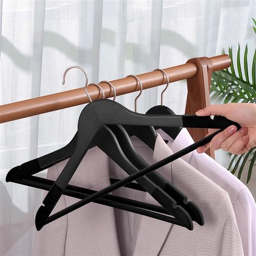 黑色实木植绒衣架 木质木头衣服撑子 服装店酒店成人衣挂衣撑