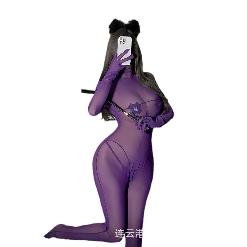 性感透视网纱丝袜连身开档紧身衣服内衣女士睡衣开档连体泳衣