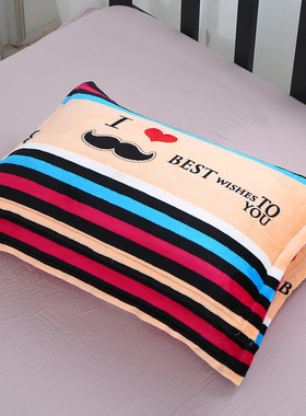 冬季珊瑚绒法兰绒枕套一对装单人冬季保暖加厚成人双枕头套4874cm