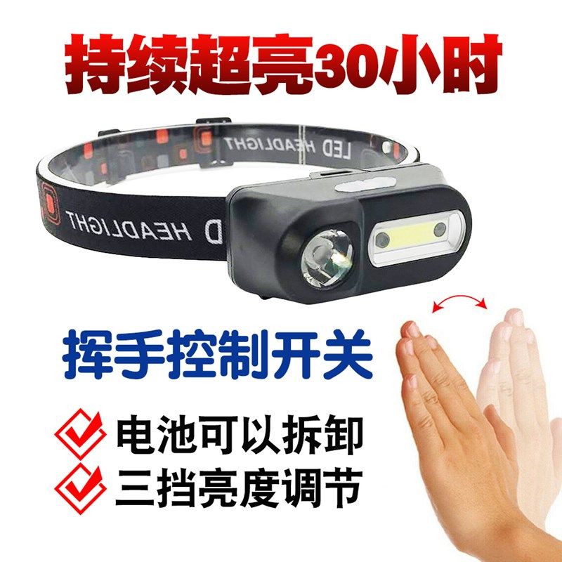 夜钓感应头灯钓鱼专用led充电头戴式强光超亮超长续航双光源钓灯