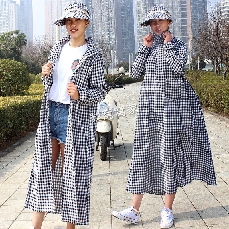 骑车电动摩托车防晒衣服女夏季加长款纯棉手套遮阳衣全身防紫外线