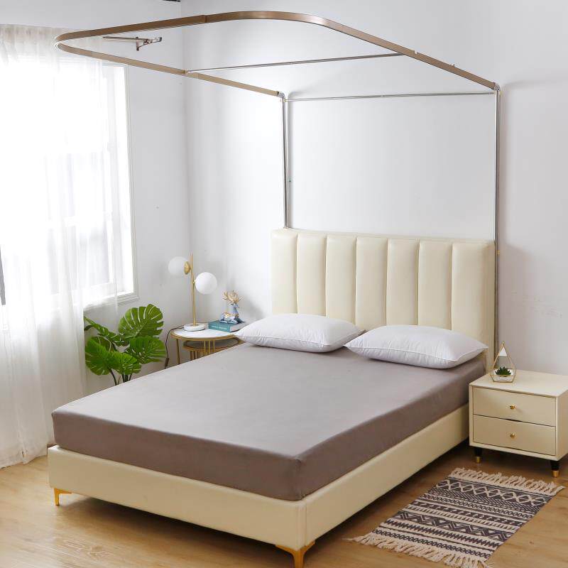 U型导轨加厚遮光布蚊帐三开门公主床帘床幔落地家用1.8m2米家用款