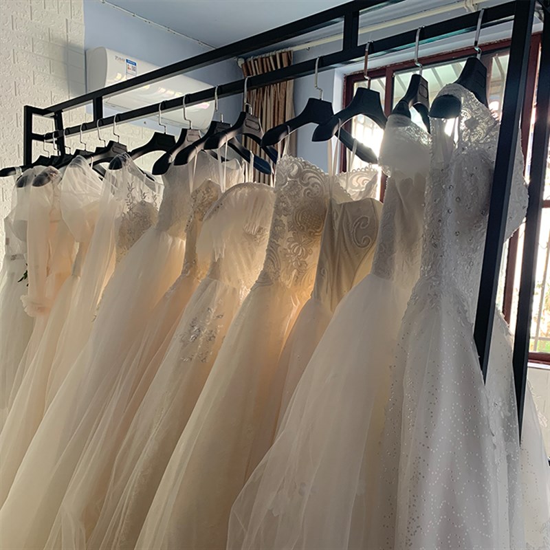 婚纱礼服展示架落地式女装店挂衣服架子铁艺中岛货架金色欧式
