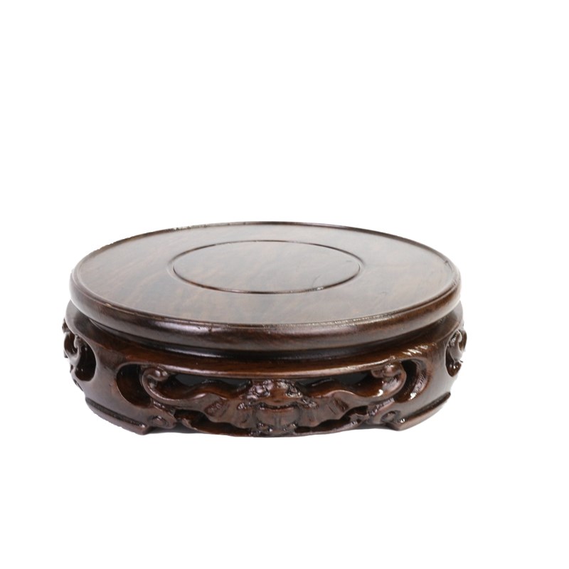 实木圆形底座茶壶花盆玉器瓷器摆件木制紫砂壶花瓶工艺品木雕托架