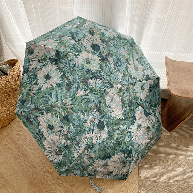 莫奈花园自动雨伞女晴雨两用黑胶防晒防紫外线遮阳伞三折叠太阳伞