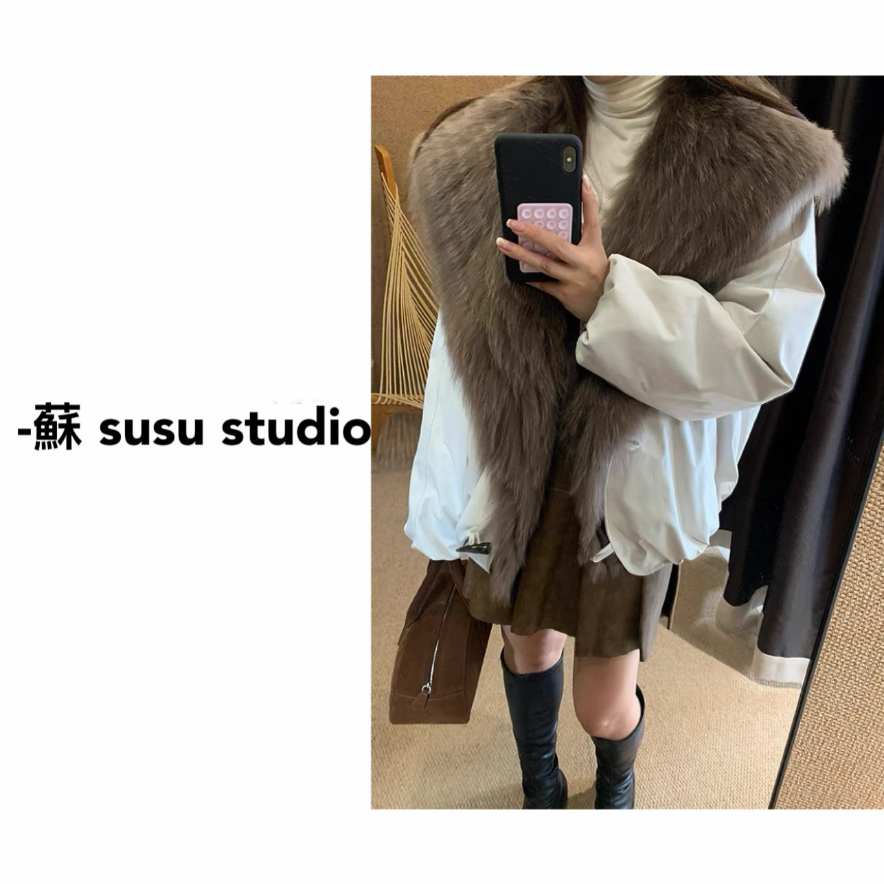 SU 【羽绒服】欧货短款真狐狸毛领女款冬季90羽绒服外套 H0916