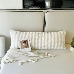 床头靠垫靠背冬季兔绒长枕套双人1米5加绒双人枕头套床上靠枕长条