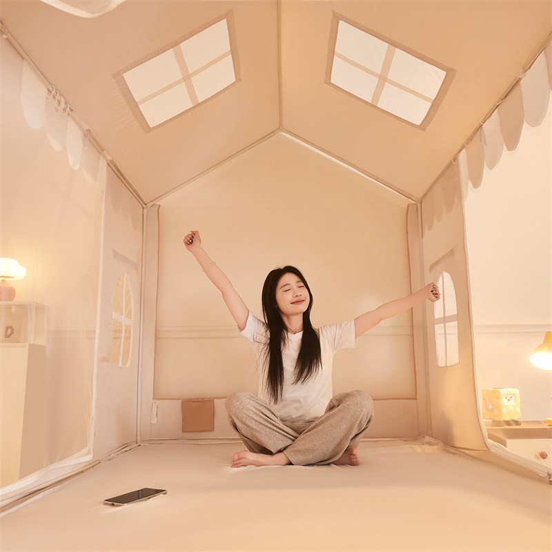儿童床尖顶小房子帐篷全包型135cm蚊帐遮光床帘挡风帘四季款定做