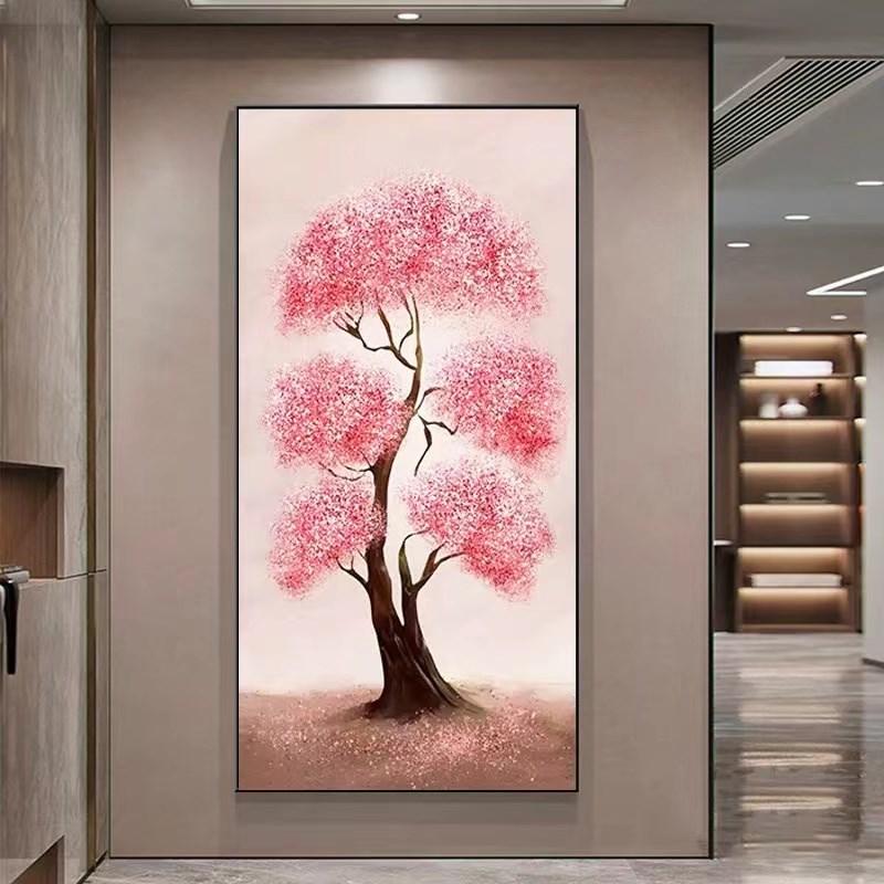 玄关艺术挂画 划发财树走廊尽头装饰画 划大芬村油画 划粉色竖版图片