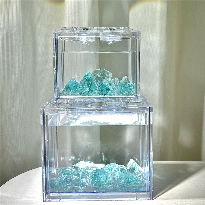曼尾纱斗鱼缸led造景摆件客厅小型桌面亚克力带盖积木乌龟缸