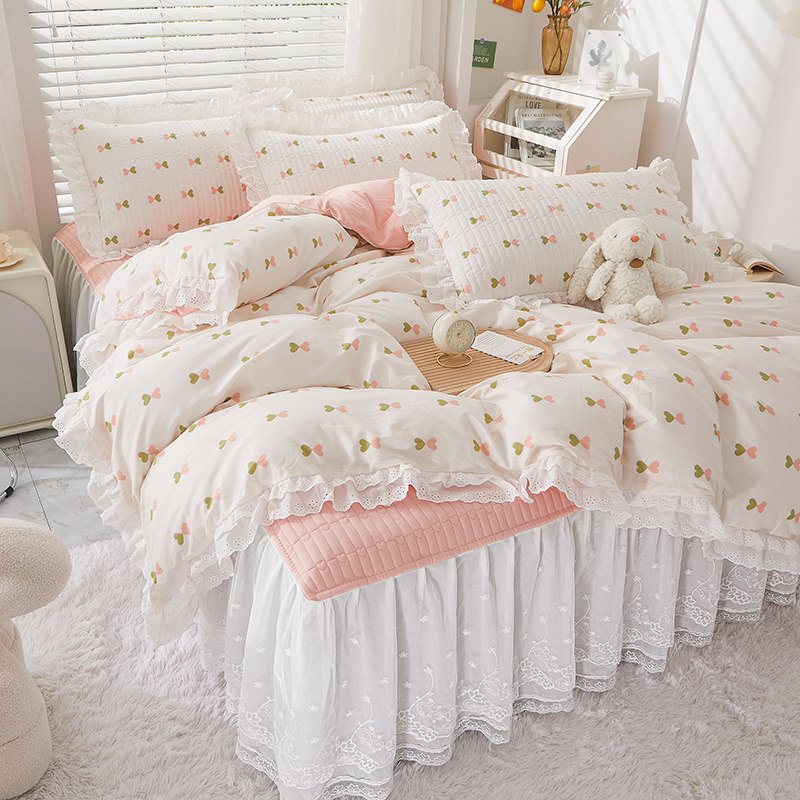 公主风四季款夹棉床裙四件套双层裙边蕾丝少女心全棉床上用品,床上用品,床品套件/四件套/多件套,淘宝优惠券,粉丝福利购,淘宝优惠卷