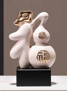 寓意好的祥云福字摆件创意葫芦新中式陶瓷装饰品酒柜博古架工艺品