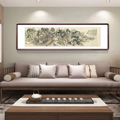 黄宾虹焦墨加色山水国画风景画中式客厅装饰画办公室横版牌匾挂画