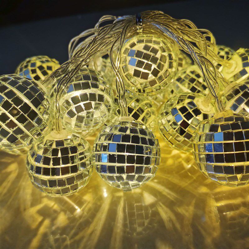 镜面球彩灯串闪灯串灯卧室灯饰舞台I酒吧派对气氛布置铜丝灯串