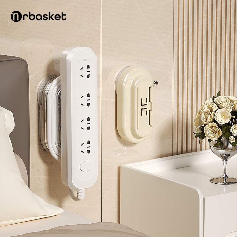 吸盘插排固定器免打孔壁挂插座排插墙上整L理架插线板路由器收纳