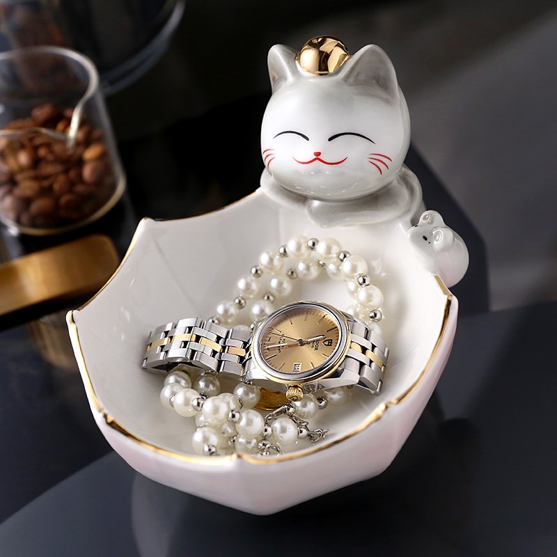 轻奢摆件创意猫可爱桌p面收纳玄关进门钥匙客厅家居装饰品开业礼